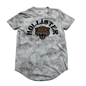Hollister Shirt Mens Small Tiger Tie Dye Embroidered Gray Short Sleeve Casual